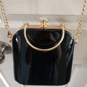La Terre Fashion Patent Vegan Leather Black Bag